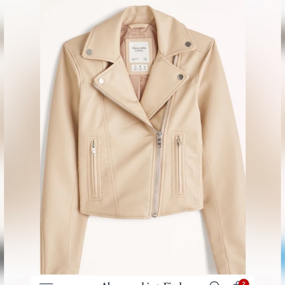 NWT Abercrombie Women's Vegan Leather Moto Jacket Light Brown, Size M